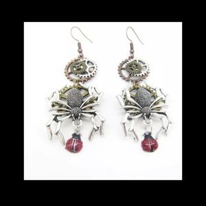Silver gold steampunk gears spider Goth earrings new original unisex